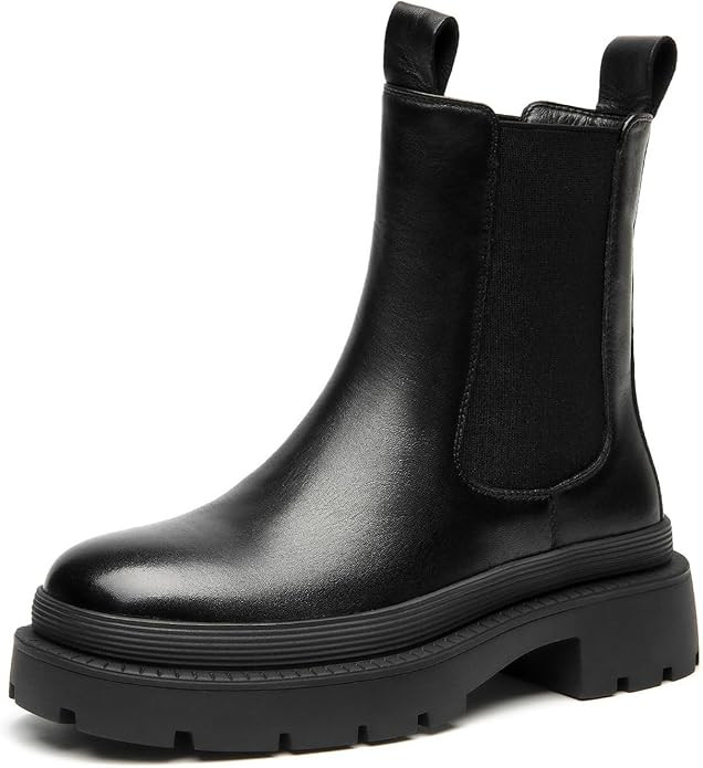BEAU TODAY Chelsea Boots for Women, Chunky Platform Leather Chelsea Boots Womens Ankle Boots Roun... | Amazon (US)