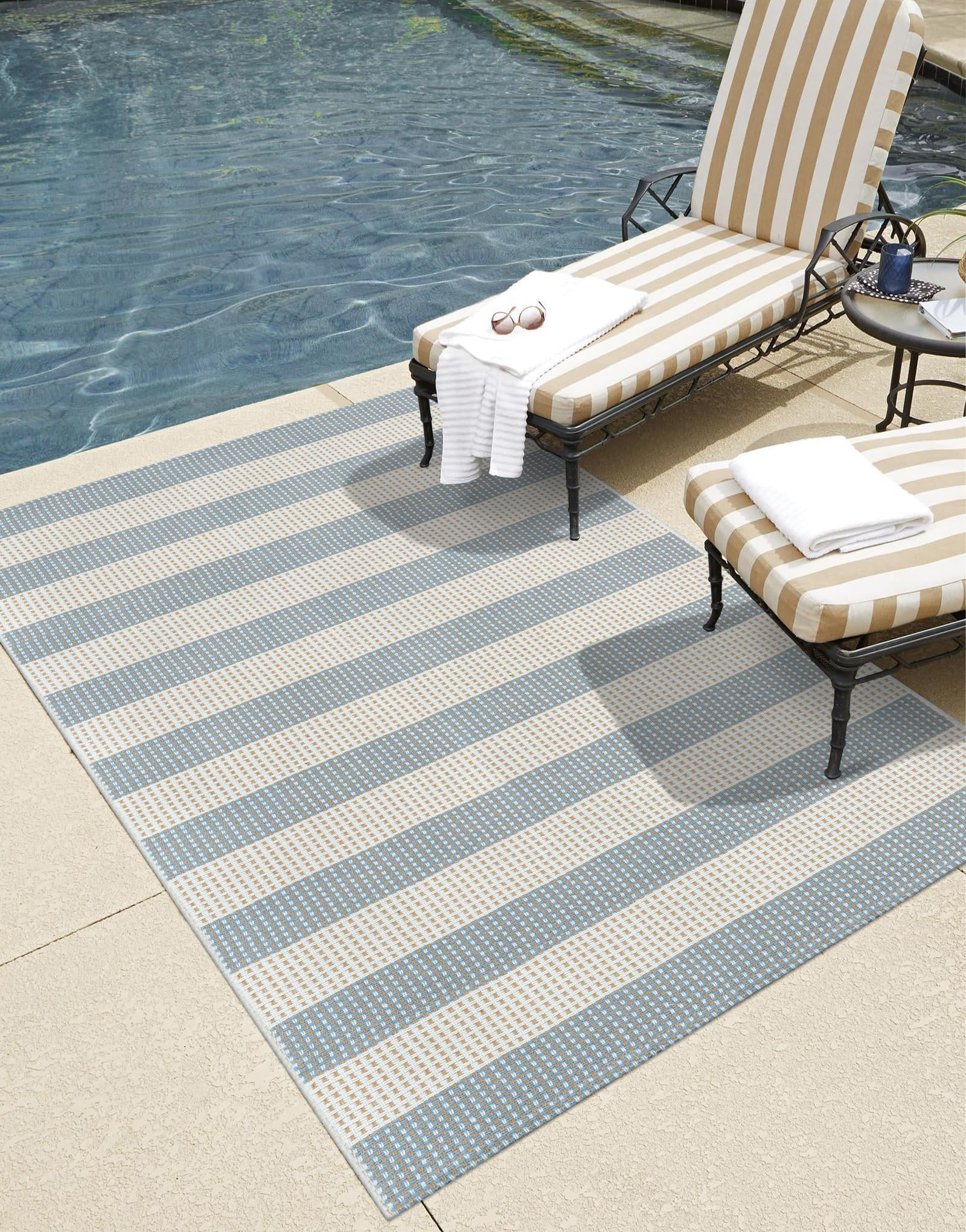 LEEVAN Outdoor Patio Rug 3x5, Washable Striped Front Porch Mat, Spring Colorful Outside Entryway ... | Amazon (US)