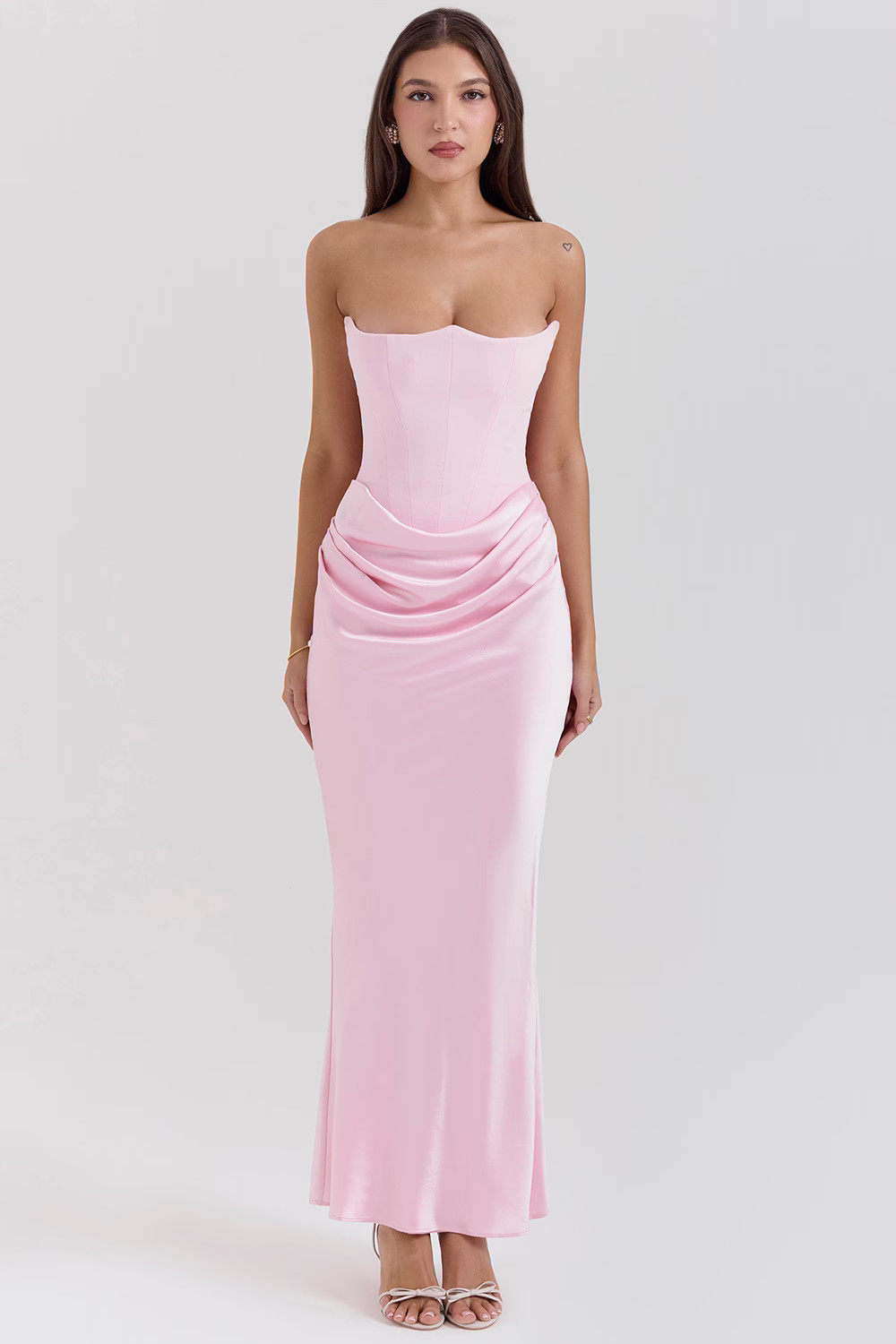 rose shadow strapless corset maxi dress | House of CB