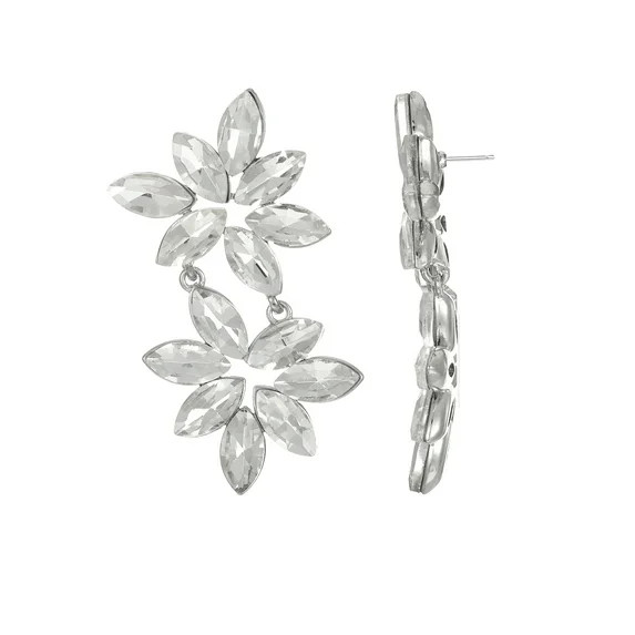 Time and Tru Silvertone Crystal Floral Drop Earring, 1 Pair | Walmart (US)