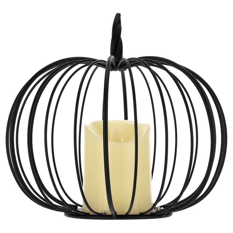 Light-Up Metal Pumpkin Lantern Decoration, Black and White, 9", Fall by Way To Celebrate | Walmart (US)