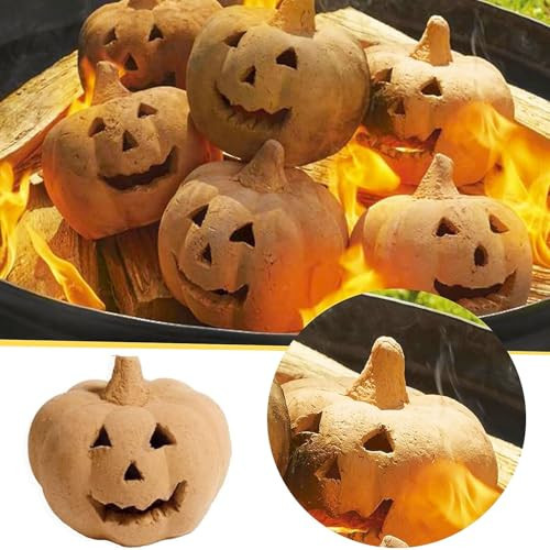 Terracotta Pumpkin Ornament, Halloween Decor with Spooky Glow, Halloween Pumpkin Candle Holder, Halloween and Fall Ornament Round Lightened Pumpkin for Front Porch, Party (L-13CM) | Amazon (US)