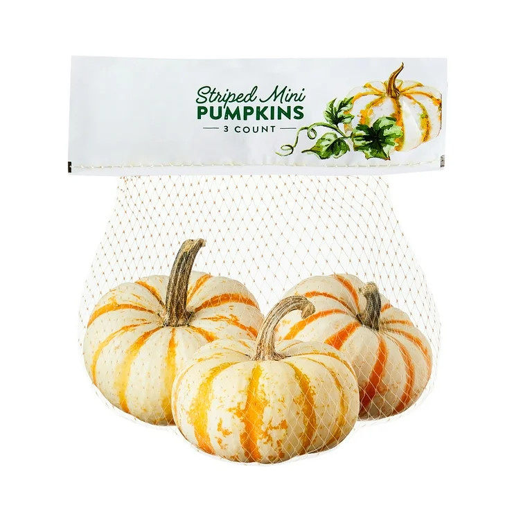 Mini Tiger Striped Pumpkins, Fresh Decorative Gourds, 3 Count Bag | Walmart (US)