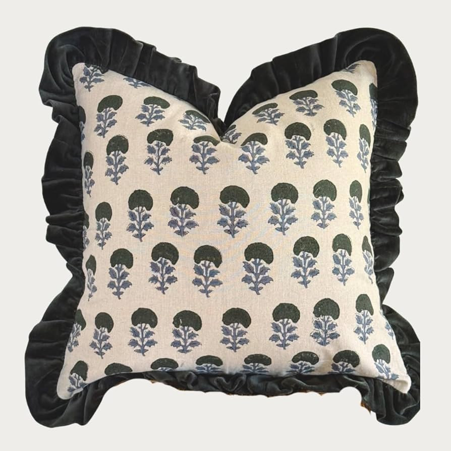 Palm & Loom 100% Cotton Linen Cushion Cover - Aira Decorative Throw Pillow Case with Dark Green &... | Amazon (US)