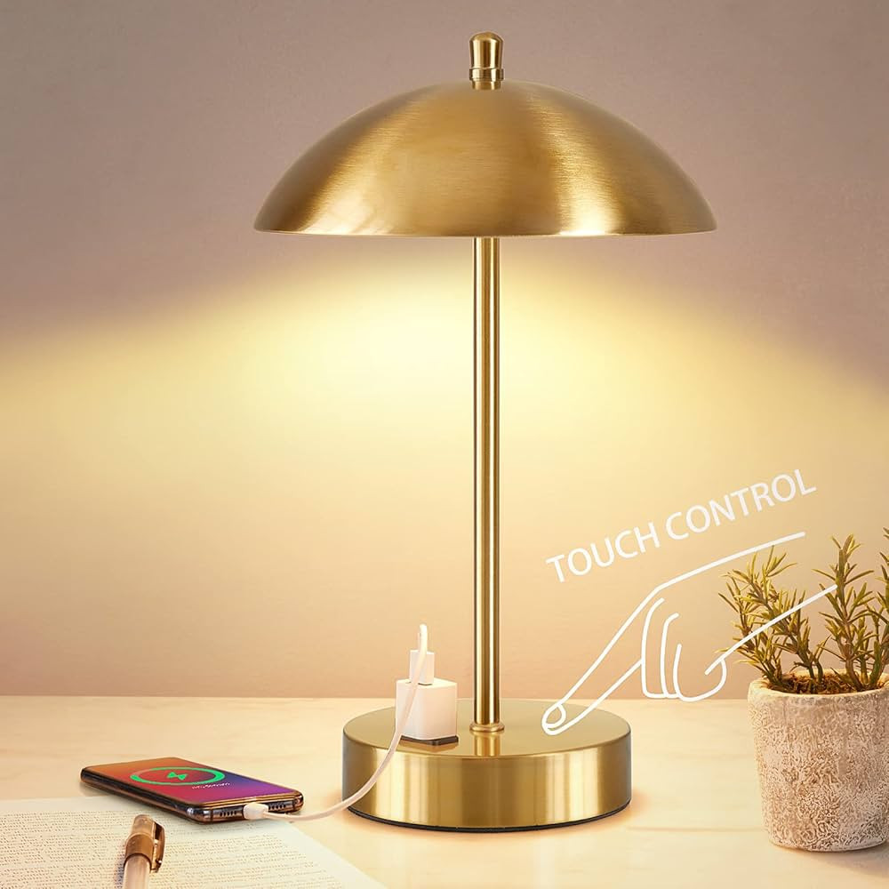 Modern LED Desk Lamp with AC Adapter, 3-Way Dimmable Touch Bedside Reading Lamp, Minimalist Gold ... | Amazon (US)