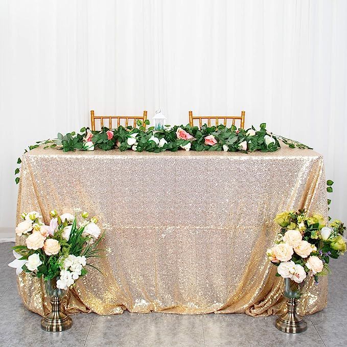 ShinyBeauty 60inx102in Sequin Tablecloth-Rectanglar-Light Gold-for Wedding/Christmas Party Linen ... | Amazon (US)