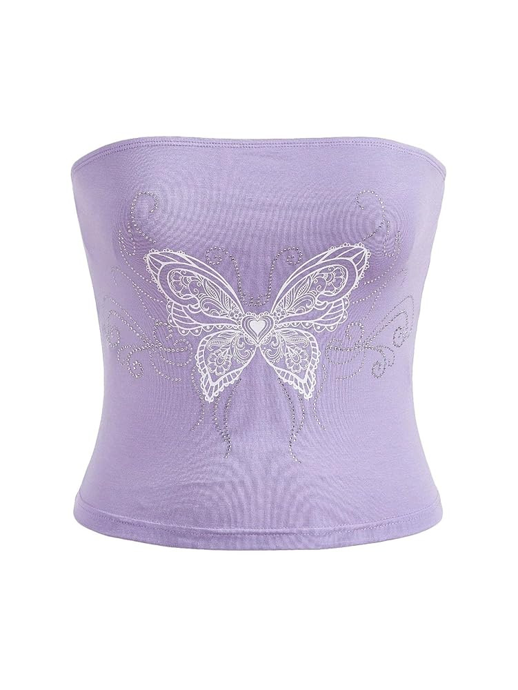 SOLY HUX Women's Rhinestone Cute Print Y2K Crop Tops Sleeveless Strapless Summer Bandeau Tube Top | Amazon (US)