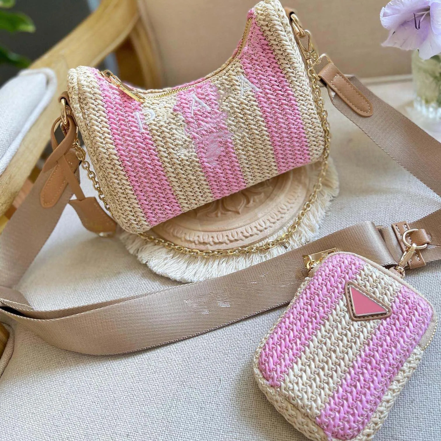 Luxury beach bag Straw Shoulder Bags Summer weave beach bag designer handbag clutch hollow out tr... | DHGate