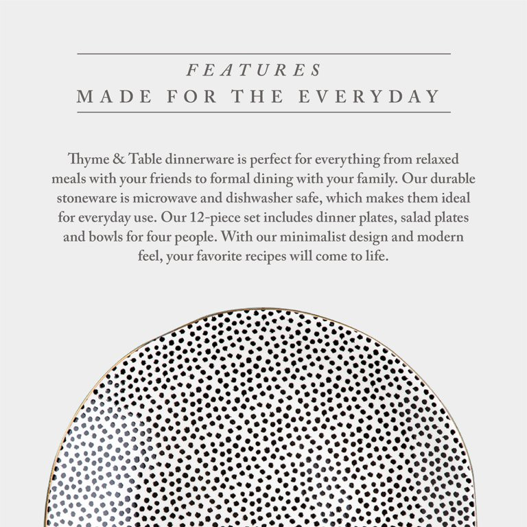 Thyme & Table Dinnerware Black & White Dot Stoneware, 12 Piece Set - Walmart.com | Walmart (US)