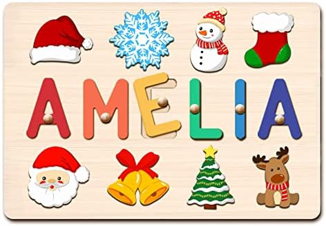 PUREFLY Christmas Wooden Name Puzzle for Kids Personalized, Custom Wooden Puzzles for Toddlers 1-3 w | Amazon (US)