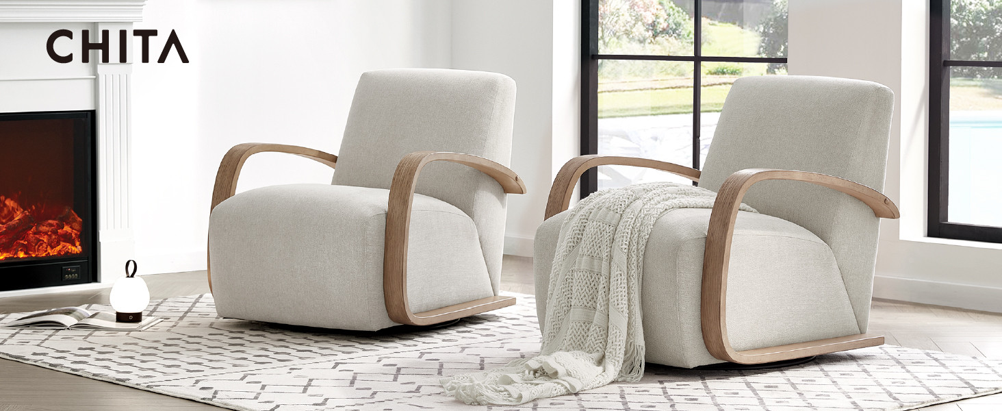 CHITA Swivel Accent Chair, Modern Arm Chair for Living Room, Linen in Fabric with Walnut Wood Arm | Amazon (US)