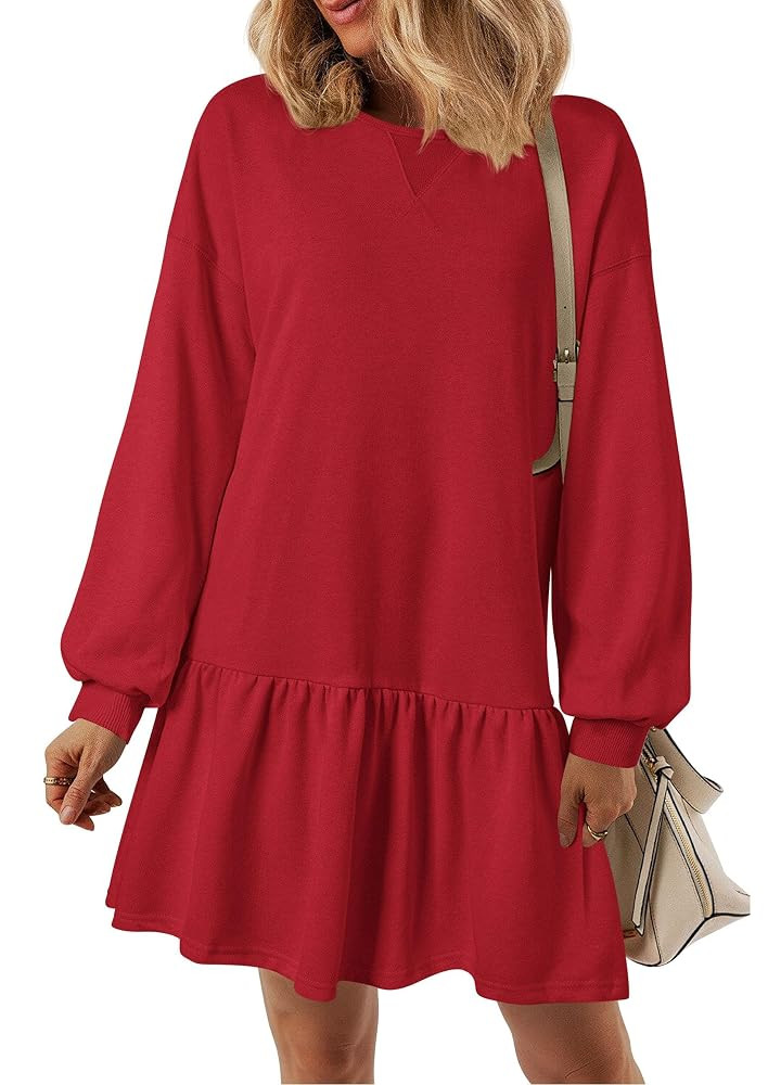 PRETTYGARDEN Womens Patchwork Sweatshirt Dress 2025 Fall Casual Long Sleeve Crewneck Pullover Cut... | Amazon (US)