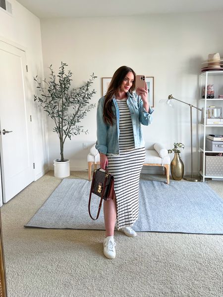 Casual spring outfit! Love this bodycon dress, comes in two solids, wearing a medium!

Sneakers are so comfy and this would be a good travel outfit!

#LTKSpringSale #LTKSeasonal #LTKmidsize