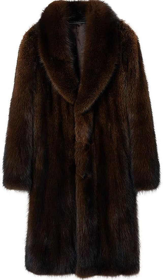 Jiujiubaba Men's fur coat artificial wool long winter casual warm large size | Amazon (US)