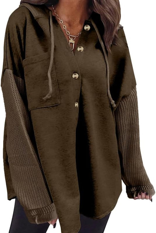 SHEWIN Oversized Sweatshirts for Women Loose Fit Casual Long Sleeve Button Hooded Sweatshirt Hood... | Amazon (US)