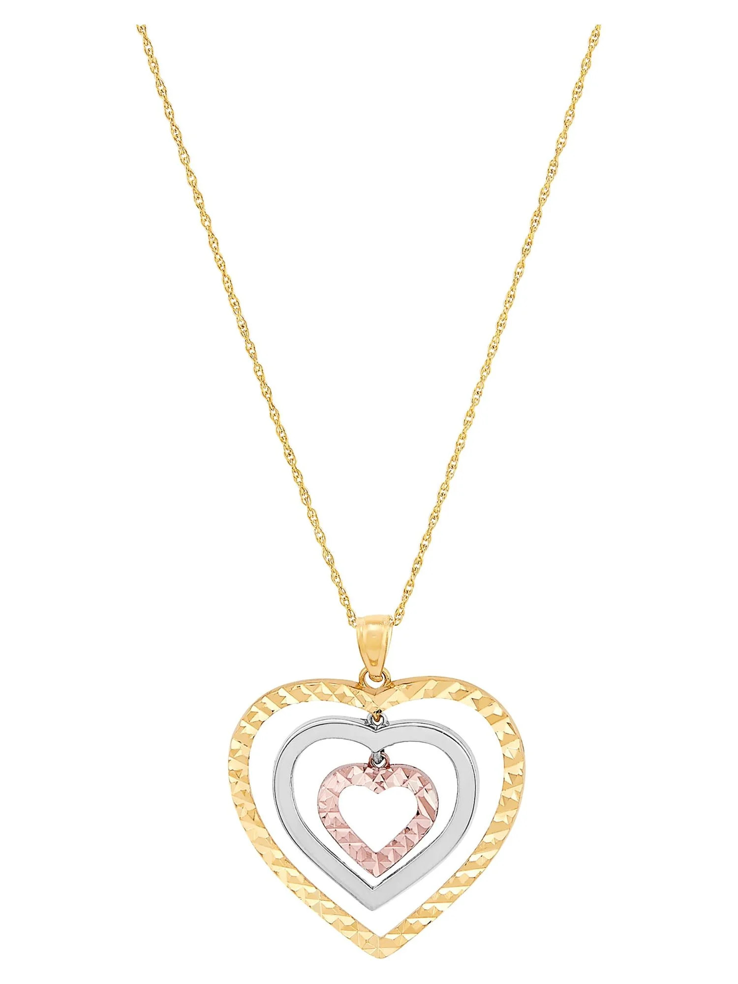 Brilliance Fine Jewelry 10K Tri Tone Gold Triple Open Heart Pendant, 18" | Walmart (US)