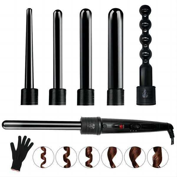 6 In 1 Curling Iron Wand Set With 6 Interchangeable Ceramic Barrels And Heat Protective Glove (Bl... | SHEIN