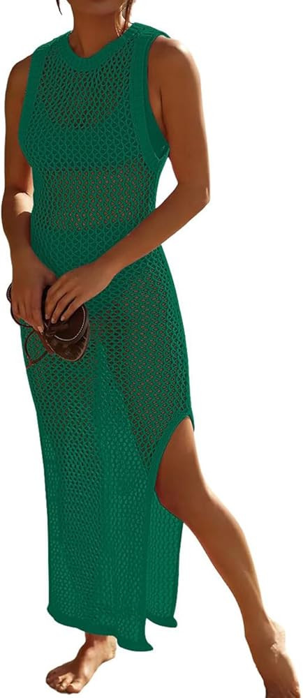 Bsubseach Crochet Swim Coverup Sleeveless Knitted Cover Up Dress | Amazon (US)