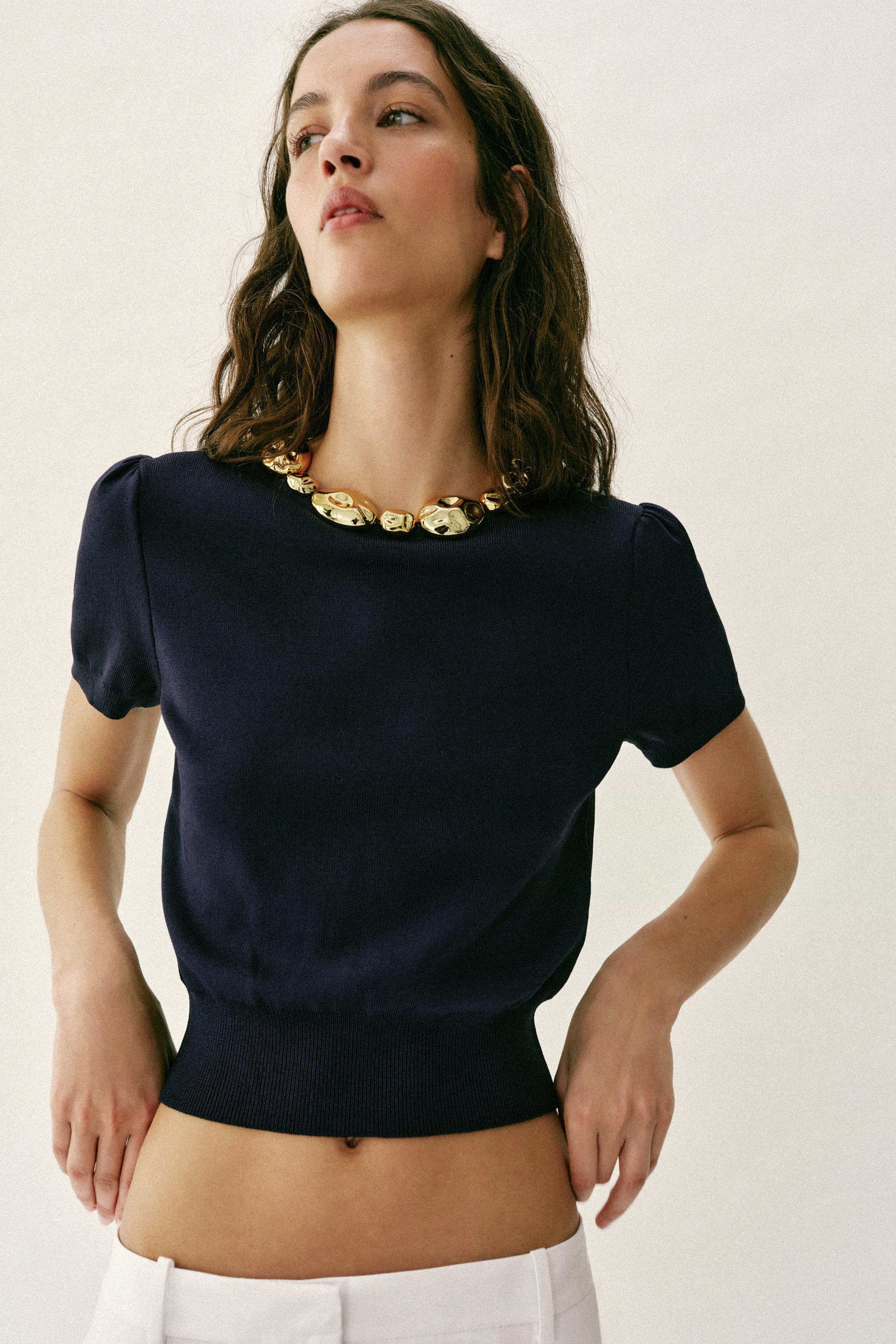 BEADED NECK KNIT TOP | Zara US