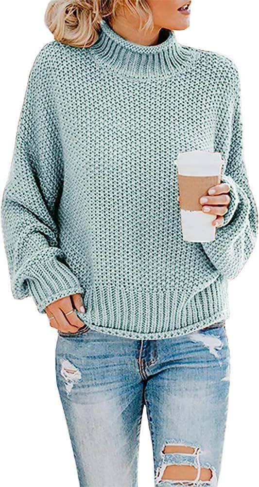 Saodimallsu Womens Turtleneck Oversized Sweaters Batwing Long Sleeve Pullover Loose Chunky Knit J... | Amazon (US)