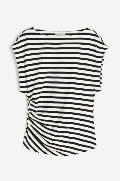 Pleat-detail Top - White/black striped - Ladies | H&M US | H&M (US + CA)