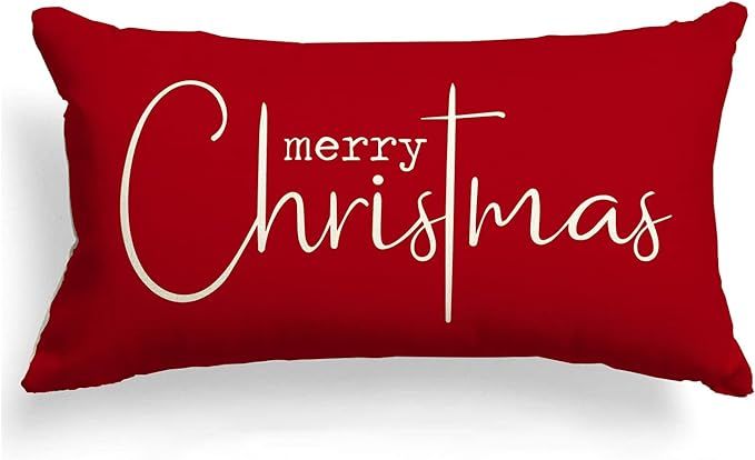 Christmas Pillow Covers Merry Christmas Throw Pillow Decorative Christmas Red Cotton Cloth Linen ... | Amazon (US)