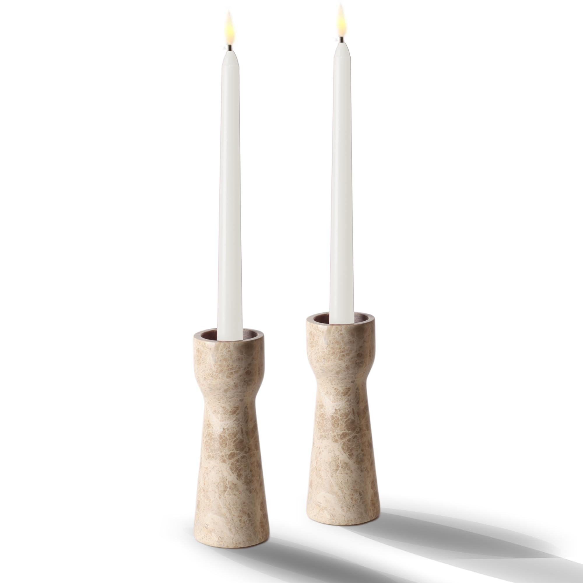 WORHE Candle Holders Italy True Natural Marble Set of 2 Candlestick Holder Pillar Taper Candles f... | Amazon (US)