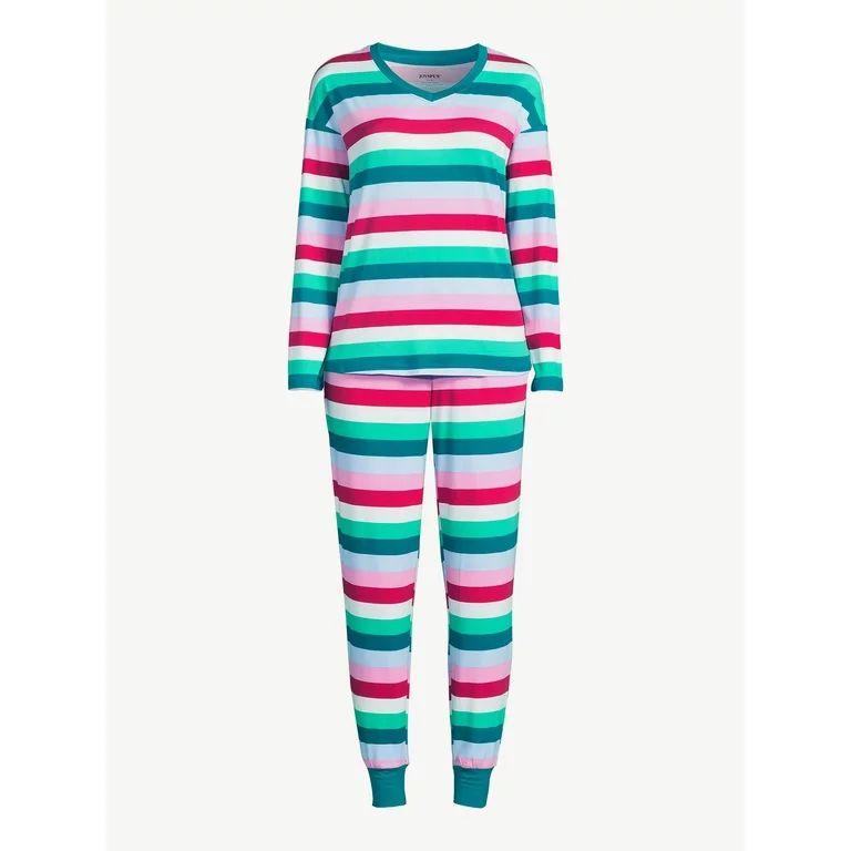 Joyspun Women's Long Sleeve Sleep Top and Jogger PJ Set, 2-Piece, Sizes up to 3X - Walmart.com | Walmart (US)