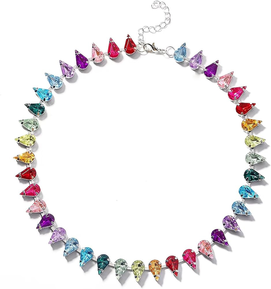 Dvacaman Crystal Necklace, Colorful Choker Necklace for Women Trendy Statement Necklace for Women... | Amazon (US)