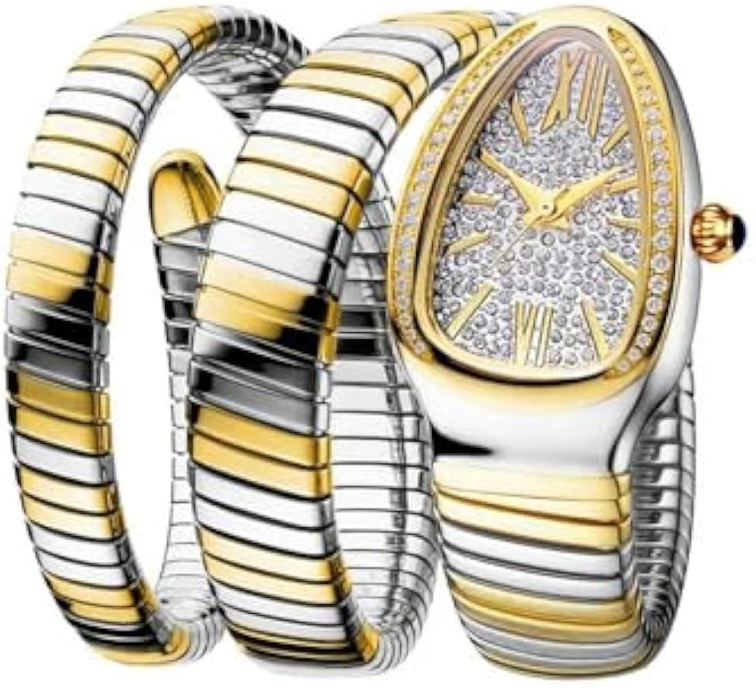 Iced Out Snake Bracelet Fashion Women's Watch Gold Steel Wrapped Strap Quartz Watches Women Casua... | Amazon (US)