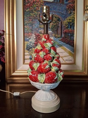 MCM Italian Majolica Topiari Strawberry Lamp Capodimonte Style 17" Tall | eBay | eBay US