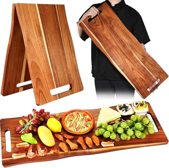 Acacia Large Charcuterie Board, Wood Charcuterie Boards with Handles Foldable Travel 33 x 12 Inch... | Amazon (US)
