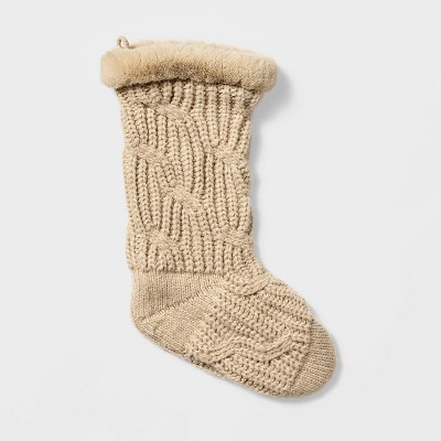 Cable Knit Faux Fur Trim Holiday Stocking True Khaki - Threshold™ designed with Studio McGee | Target