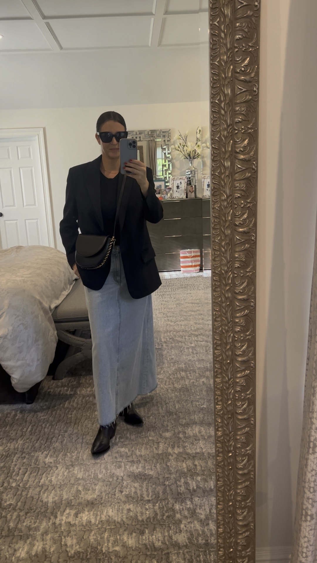 Love a denim maxi. Paired this with a blazer, tank, booties and a crossbody bag. Easy spring look. 🖤

#LTKstyletip #LTKFind #LTKworkwear