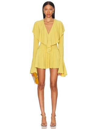 Long Sleeve Deep V Ruffle Mini Dress | FWRD 