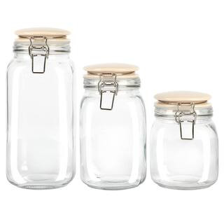 Rindleton 3-Piece Glass Canister Set with Ceramic Lids in Off-White | The Home Depot