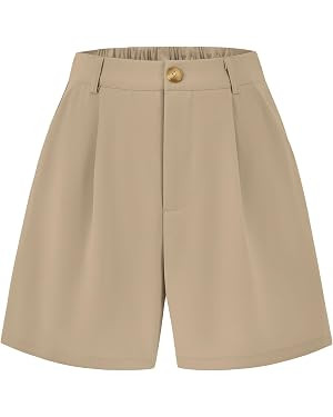 KIRUNDO Shorts for Women Dressy Casual Summer Elastic Waist in The Back Pleated Wide Leg Tailored... | Amazon (US)