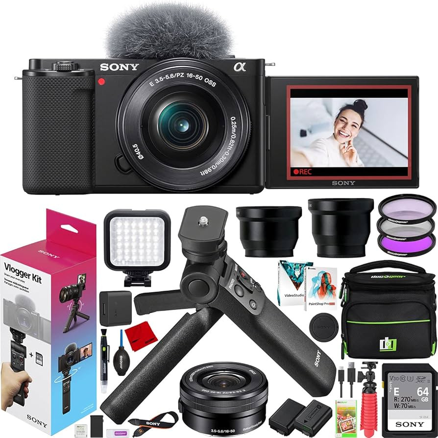 Sony ZV-E10 Mirrorless Camera Vlogger Kit with 16-50mm F3.5-5.6 Lens ILCZV-E10L/B Black Bundle wi... | Amazon (US)