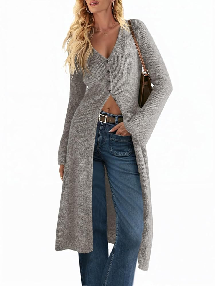 Saodimallsu Womens Long Cardigan Sweaters Oversized Bell Sleeve Open Front Button Down Casual Kni... | Amazon (US)