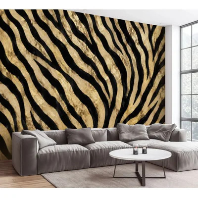 Wall Mural Peel and Stick Wallpaper Abstract Zebra Print Beige Black Self-Adhesive Removable Contact Paper Wall Decor for Living Room Bedroom 100"H x | Wayfair North America