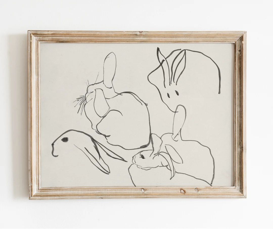 Sketch of Rabbits | Vintage Animal Art | Bunny Nursery Art | Minimal Line Drawing | Digital Downl... | Etsy (US)