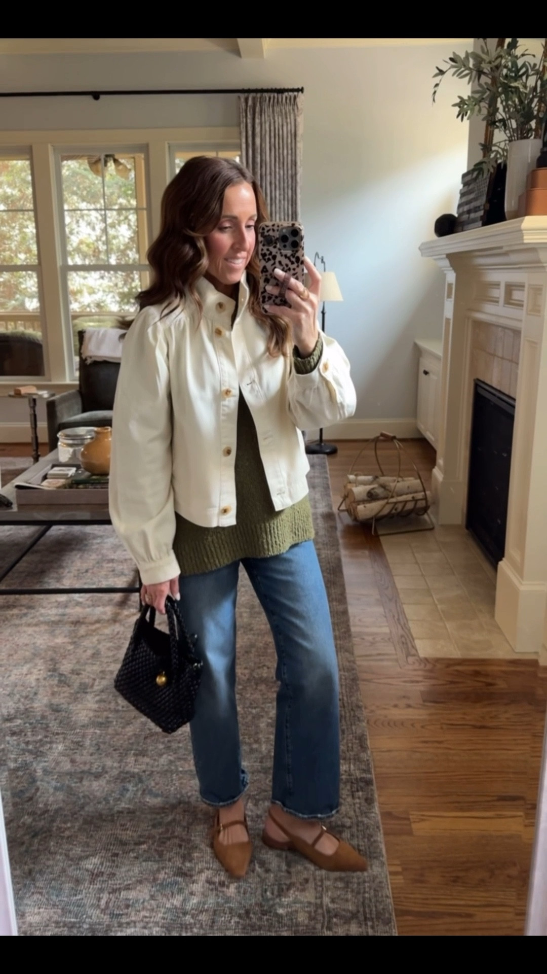 Winter to Spring style. Textured sweater. Spring jacket. Woven crossbody bag. 
Jacket XS. Sweater S. Jeans down 1 size. Shoes TTS. 

#LTKSeasonal #LTKOver40
