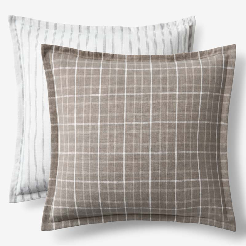 Yarn-Dyed Plaid Reversible Sham - Khaki, Euro | The Company Store