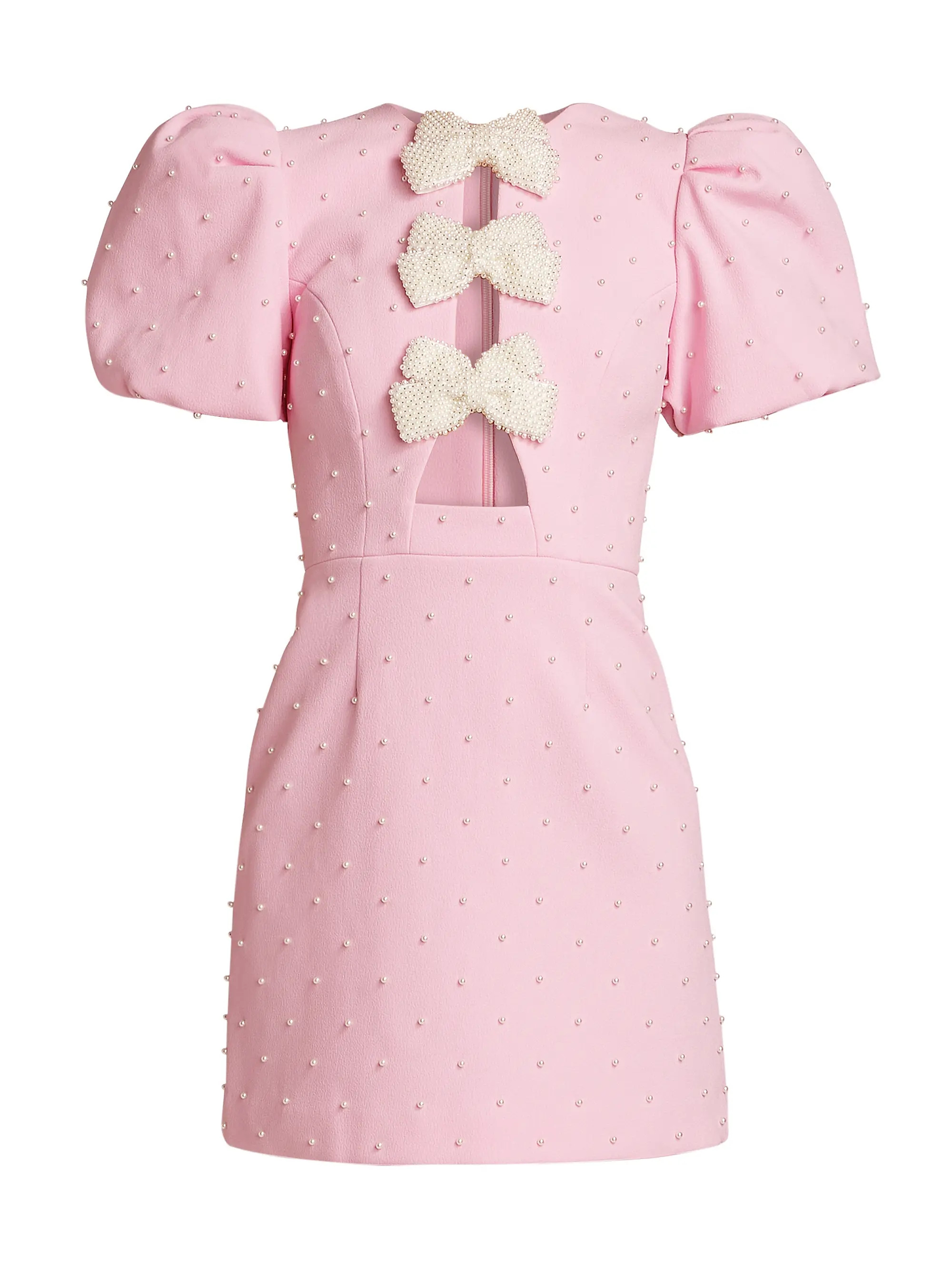 Veronica Pearl Bow Puff-Sleeve Minidress | Saks Fifth Avenue