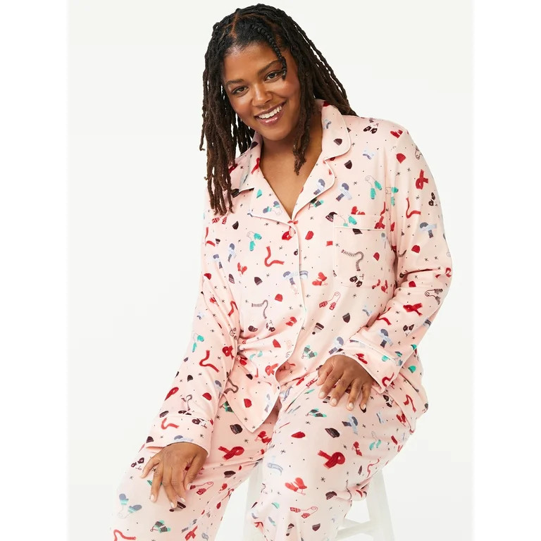 Joyspun Women's Velour Knit Pajama Set, 2-Piece, Sizes up to 3X - Walmart.com | Walmart (US)