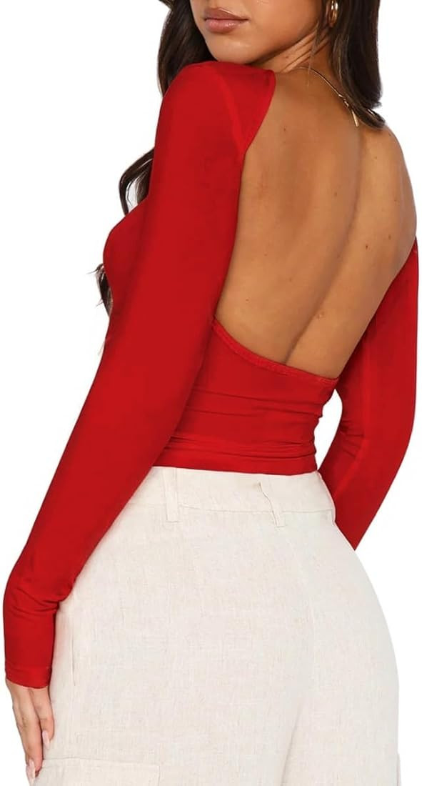 ForeFair Women Sexy Backless Short Sleeve Slim Fit Crewneck Summer Casual Y2K Crop Tee | Amazon (US)