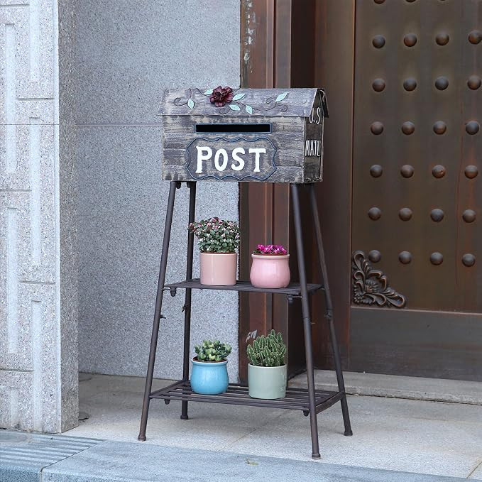 Metal Mailbox and Plant Stand Combination,Mailboxes for Outside with Plant Stand,Decorative Mailb... | Amazon (US)