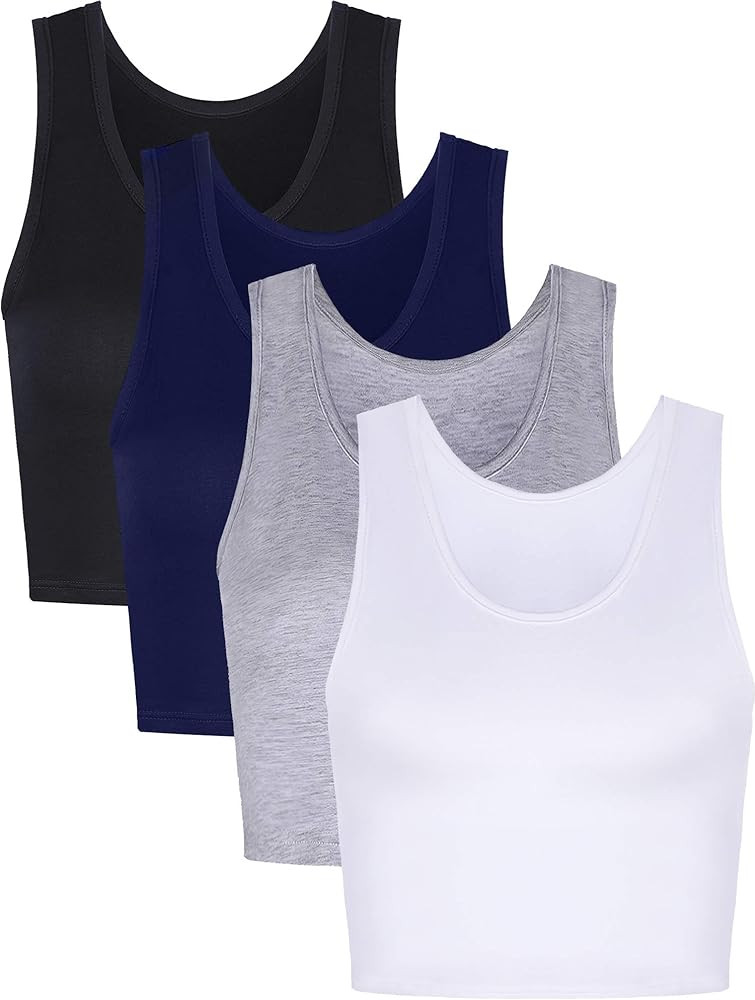 4 Pieces Women Basic Crop Tank Top Short Sleeveless Sports Crop Top | Amazon (US)