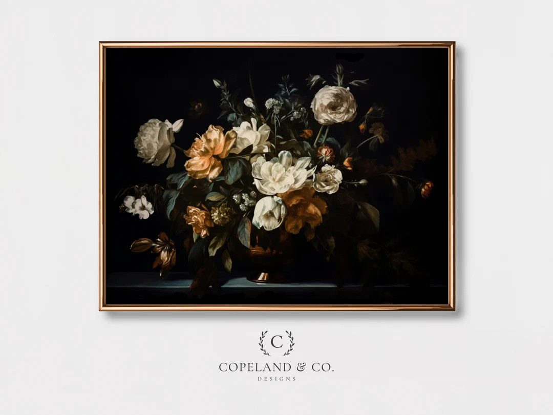 Dark Golden Flower Painting Printable Art Floral Painting - Etsy | Etsy (US)