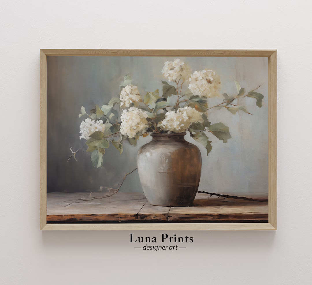 Hydrangeas in Vintage Vase Painting PRINTABLE ART Muted Toned Floral Art - Etsy | Etsy (US)